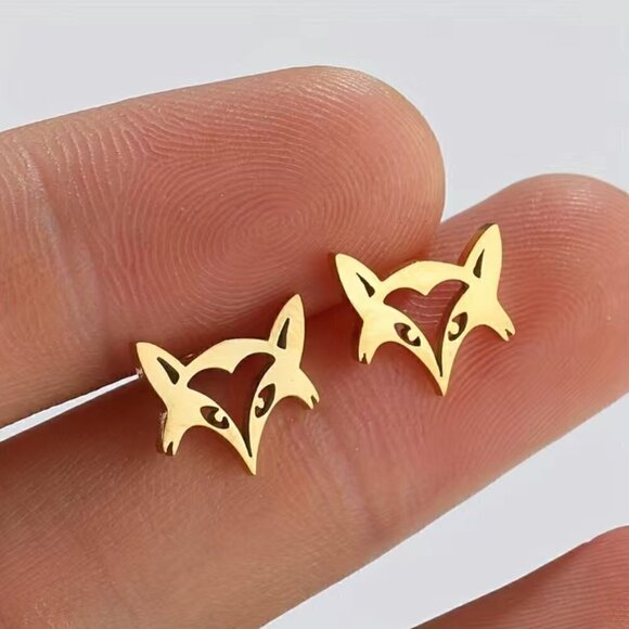 Equestrian Fox Face Stainless Steel Stud Earrings #1190 (Color: rose) - Picture 8 of 11